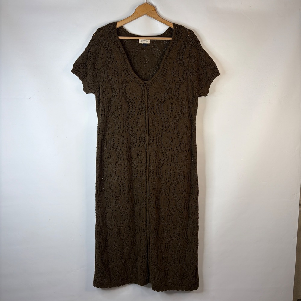 Universal Thread Crochet Midi Dress Women XL Brown Pointelle Knit V-Neck Boho